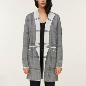 Soia & Kyo Benela Wool Blend Knit Long Cardigan Coat Duster Sz S  Grey plaid